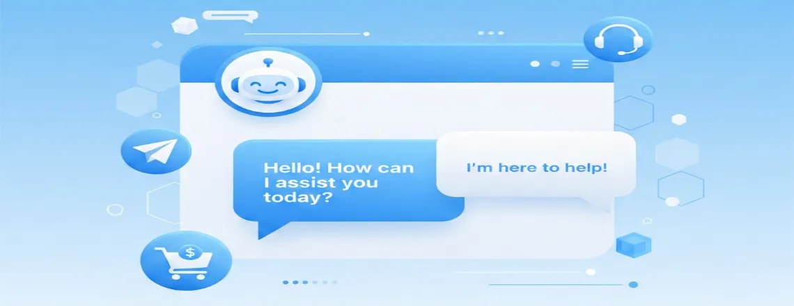 Digital illustration showcasing chatbot marketing strategies with AI-powered messaging icons and customer service elements