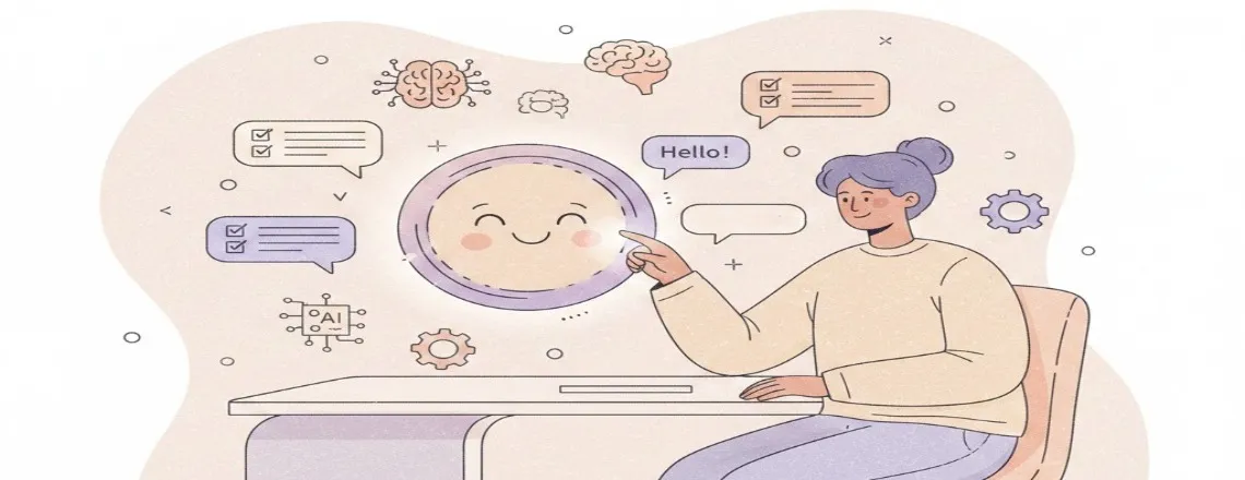 Chatbot implementation checklist 2025 showing smartphone with AI interface and floating icons for planning, security, testing, and analytics