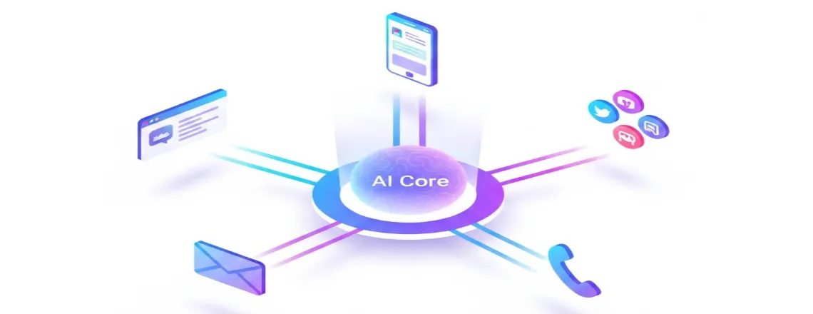 Multiple customer service channels integrated with AI for omnichannel support