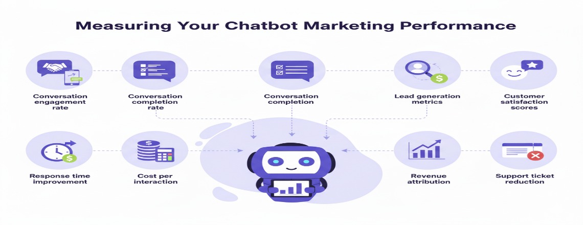 How to track chatbot marketing results using engagement, conversions, and ROI metrics.