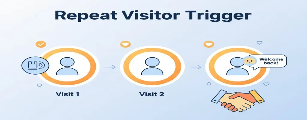 Personalized chat message welcoming back returning visitors to encourage conversions and loyalty.