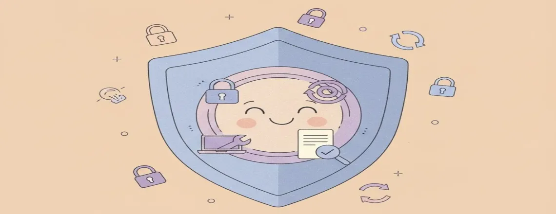 Chatbot security compliance illustration with data protection shields, encryption symbols, and GDPR privacy standards