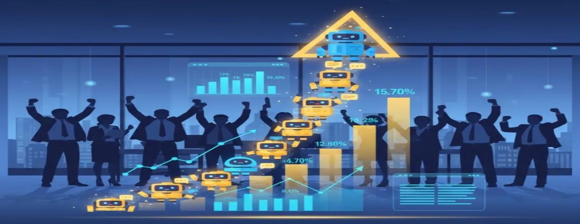 Business growth and success metrics visualization showing positive impact of chatbot implementation on customer engagement and efficiency