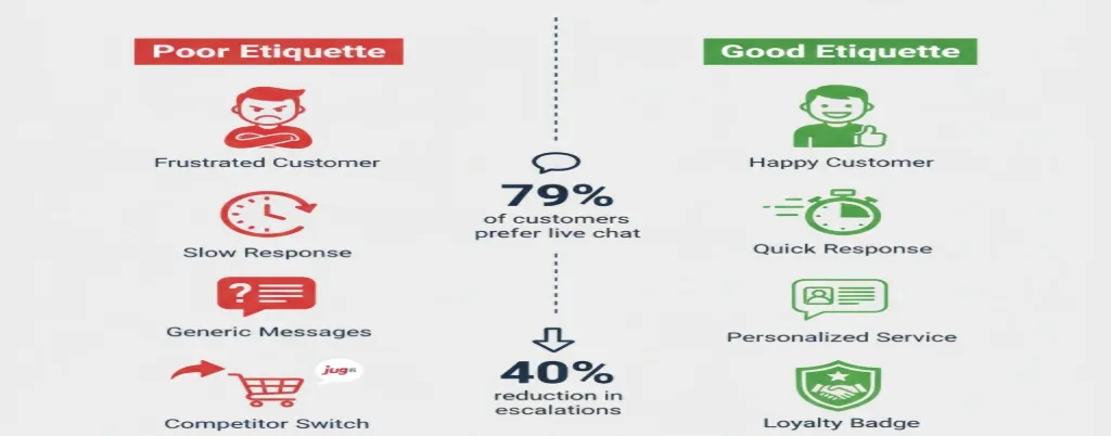 Team providing live chat support to customers, showing importance of good chat etiquette.