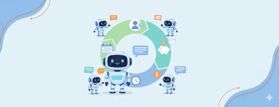 Illustration of an HR chatbot assisting employees with queries, onboarding, and HR tasks
