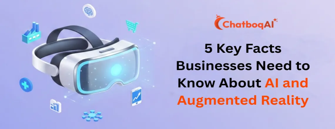 AI and augmented reality VR headset with floating business icons showing 5 key facts for digital transformation