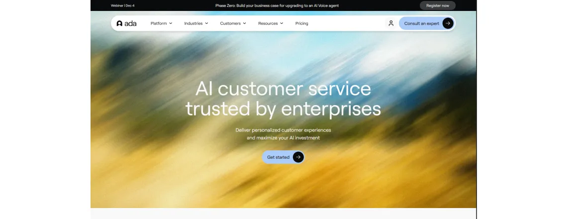 Ada powers automated customer service without code. Marketing teams can build bots themselves.