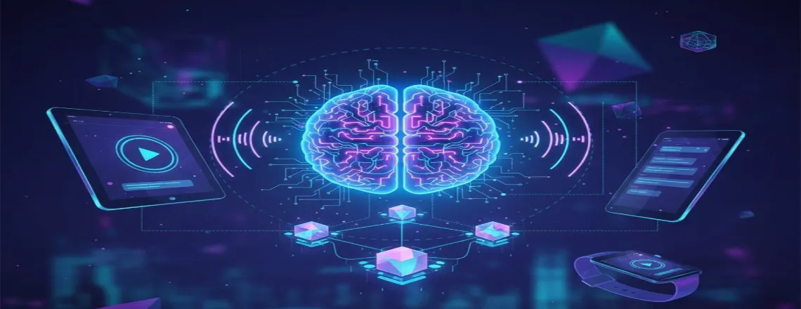 Future chatbot trends including AI neural networks, voice activation waves, predictive algorithms, cross-platform integration, and video chat capabilities