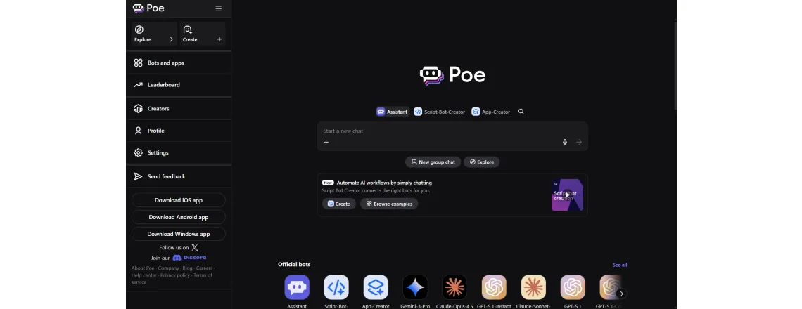 Poe gives access to multiple AI models in one app. Switch between ChatGPT, Claude, and others easily.