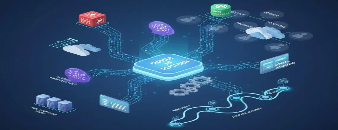 Unified AR platform architecture diagram showing connected business systems, cloud infrastructure, and AI integration pathways